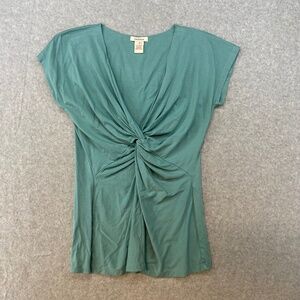 Sundance Size M Twist Front Short Sleeve Tee Blue V Neck • So Pretty!